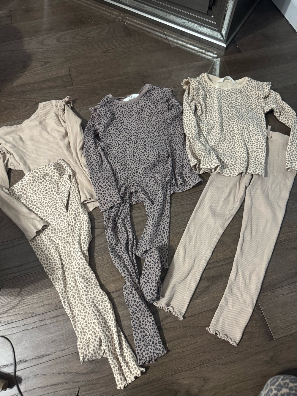 Girls Neutral Leopard Print Ribbed Leggings and Top Set